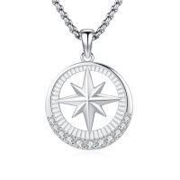 wholesale 925 Sterling Silver  Compass Star Pendant Necklace with Cubic Zirconia Accents-6-CZ Compass Necklace