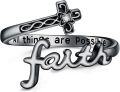 wholesale 925 Sterling Silver Faith Cross Adjustable Ring with Engraved All Things Are Possible Christian Spoon Rings for Women Daughter Friend-0-0