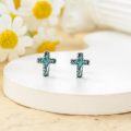 wholesale 925 Sterling Silver Turquoise Stone Cross Stud Earrings for Women and Grandmas-0-1