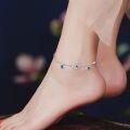 wholesale 925 Sterling Silver Blue Crystal Moon & Stars Charm Anklet Jewelry for Women Girls-0-1
