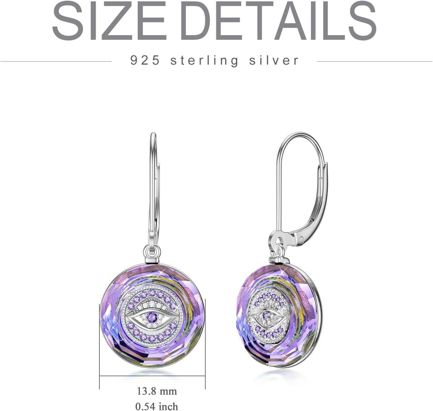 wholesale 925 Sterling Silver Purple Crystal Evil Eye Leverback Drop Dangle Earrings for Women-0-4