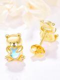 wholesale 925 Sterling Silver Cute Teddy Bear Heart Moonstone Gold Plated Stud Earrings-0-1