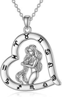 wholesale Sterling Silver Zodiac Necklace with 12 Constellations Horoscope Heart Pendant for Women-01-Virgo Necklace(08.23-09.22)-01-Virgo Necklace(08.23-09.22)