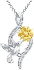 wholesale 925 Sterling Silver Hummingbird Sunflower Pendant Necklace for Women Girls Mothers Day Gift-0-0
