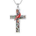 wholesale 925 Sterling Silver Cross Pendant Necklace With Abalone Shell Hummingbird Flower Design-0-5