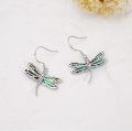 wholesale 925 Sterling Silver Abalone Shell Inlay Dragonfly Drop Earrings for Women Girls  4cm Long-0-1