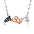 wholesale 925 Sterling Silver Double Rose Gold Hearts with Black Bat Wing and White Angel Wing Charm Necklaces Gifts for Women-0-0