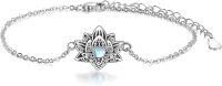 wholesale 925 Sterling Silver & Synthetic Moonstone Lotus Flower Bracelet - 0.76x0.54 Pendant, 7-2 Adjustable Chain, Gift Box-Lotus