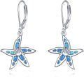 wholesale 925 Sterling Silver Blue Opal Starfish Leverback Dangle Earrings for Women Girls  4cm Long-0-0