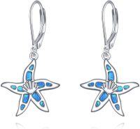 wholesale 925 Sterling Silver Blue Opal Starfish Leverback Dangle Earrings for Women Girls  4cm Long-Starfish