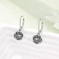 wholesale 925 Sterling Silver Black Enamel Floral Leverback Earrings with CZ Center (Rose)-0-2