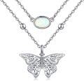 wholesale 925 Sterling Silver Butterfly Opal Pendant Chain Necklaces for Women Gifts-0-0