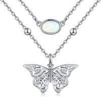 wholesale 925 Sterling Silver Butterfly Opal Pendant Chain Necklaces for Women Gifts-Butterfly-D