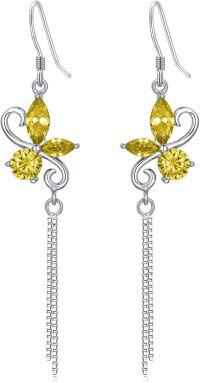 wholesale 925 Sterling Silver Birthstone Butterfly Dangle Earrings for Women-11 Nov - Citrine