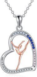 wholesale 925 Sterling Silver Blue Crystal Heart Ballerina Gymnast Pendant Necklace-0-0