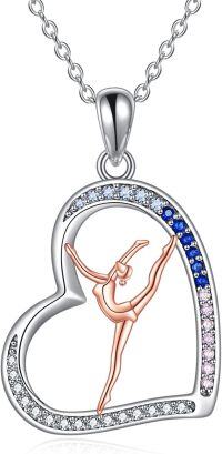 wholesale 925 Sterling Silver Blue Crystal Heart Ballerina Gymnast Pendant Necklace-Gymnastics