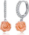wholesale 925 Sterling Silver Rose Drop Earring with Cubic Zirconia and Gold Plating-0-0