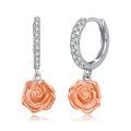 wholesale 925 Sterling Silver Dangle Earrings Wholesale With Rose Charm And Crystal Accents-0-0
