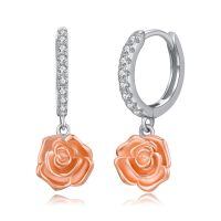 wholesale 925 Sterling Silver Dangle Earrings Wholesale With Rose Charm And Crystal Accents-Rose Dangle Hoop Earrings