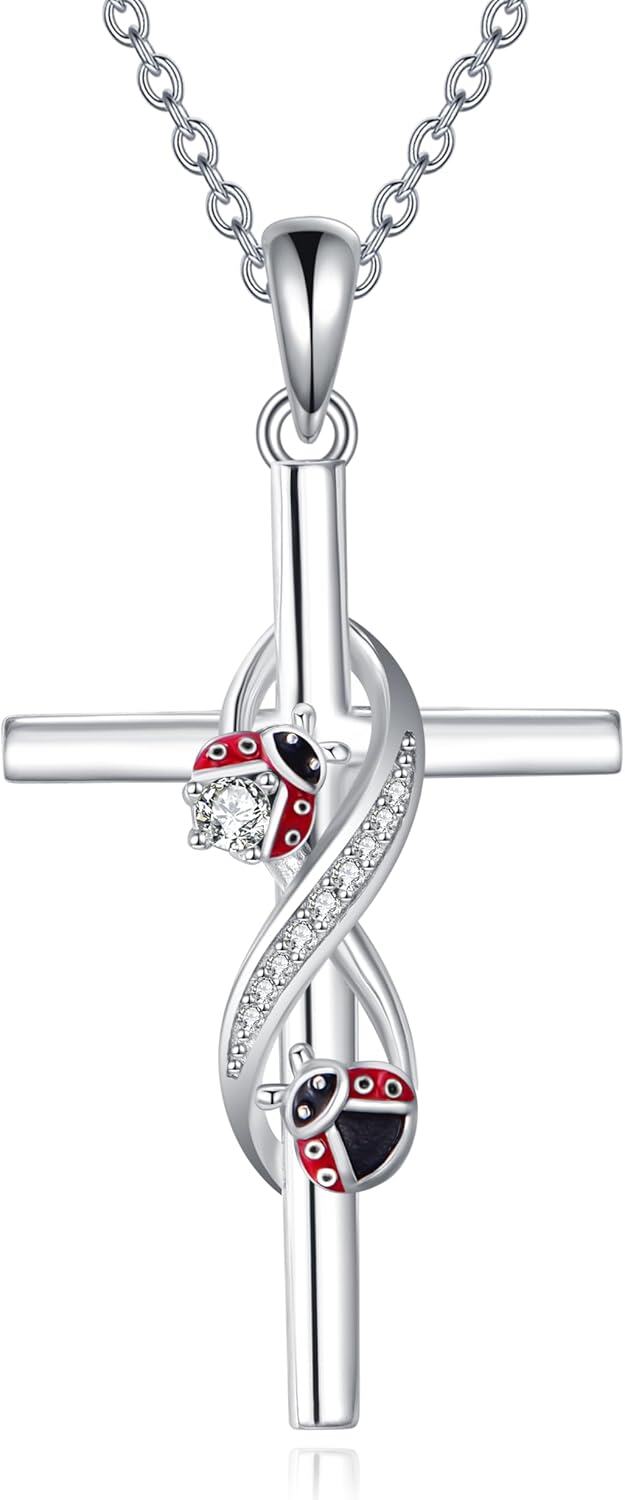 wholesale 925 Sterling Silver Ladybug and Snake Design Cross Pendant Necklace-0-0