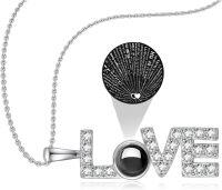wholesale 925 Sterling Silver Love Letter Pendant with Black Enamel and CZ Stones on Adjustable Chain - Romantic Gift for Her-Silver I Love You 100 Languages