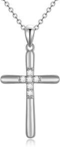 wholesale 14K White Gold 0.09 ct Diamond Cross Pendant Necklace for Women-0-0