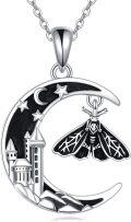wholesale 925 Sterling Silver Gothic Castle Moon & Butterfly Skull Pendant Necklace for Women Girls Vintage Halloween  48cm Chain Length-0-0