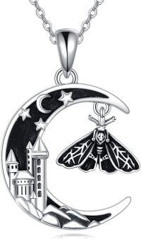 wholesale 925 Sterling Silver Gothic Castle Moon & Butterfly Skull Pendant Necklace for Women Girls Vintage Halloween  48cm Chain Length-Moth Necklace