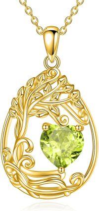 wholesale Sterling Silver Yellow Gold Plated Gemstone Tree of Life Pendant Necklace-08-Aug-Peridot