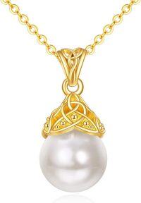 wholesale 14K Gold Freshwater Pearl Triquetra Trinity Knot Pendant Necklace-Gold Celtic Pearl Necklace