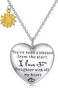 wholesale 925 Sterling Silver Heart Pendant with Gold Sunflower Charm and Message Daughter Necklace for Women's Gifts-0-0