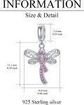 wholesale Sterling Silver & Pink Austrian Crystals Dragonfly Pink Ribbon Charm for Pandora Bracelets 15.1x16.8mm-0-3