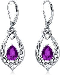 wholesale Sterling Silver 8 6mm Simulated Birthstone Celtic Knot Dangle Earrings-Amethyst Purple