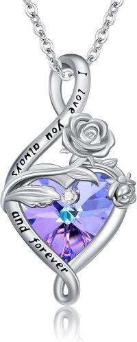 wholesale 925 Sterling Silver Birthstone Birth Flower Necklace Pendant Jewelry-June-Rose