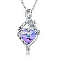 wholesale 925 Sterling Silver Heart Pendant Necklace Wholesale With Purple Gemstone-June-Rose
