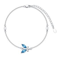 wholesale 925 Sterling Silver Crystal Butterfly Adjustable Bracelet (7 9 )-Aquamarine Blue