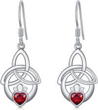 wholesale 925 Sterling Silver Birthstone Irish Celtic Claddagh Love Heart Drop Dangle Earrings-01-Jan(Garnet)