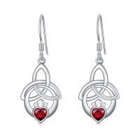 wholesale 925 Sterling Silver Birthstone Irish Celtic Claddagh Love Heart Drop Dangle Earrings-01-Jan(Garnet)
