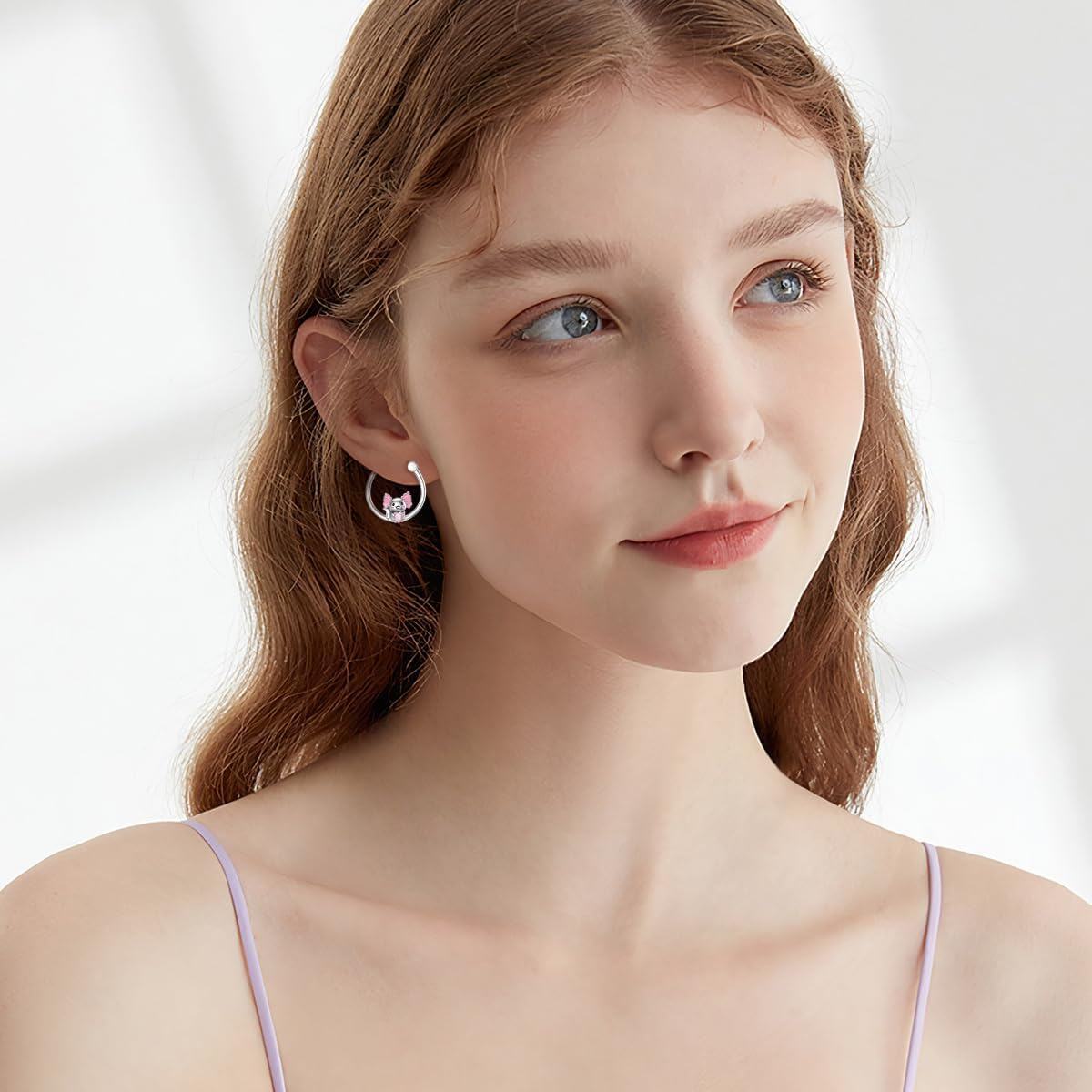 wholesale 925 Sterling Silver Koala Pink Heart Hoop Earrings for Women - Animal Lover Gifts-0-3