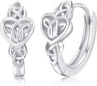 wholesale 925 Sterling Silver Celtic Knot Heart Huggie Hoop Earrings for Women - Irish Luck -Heart Celtic Knot Earrings