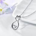 wholesale 925 Sterling Silver Heart-Shaped Cat Pendant Necklace - Cute Gift for Women & Girls-0-1