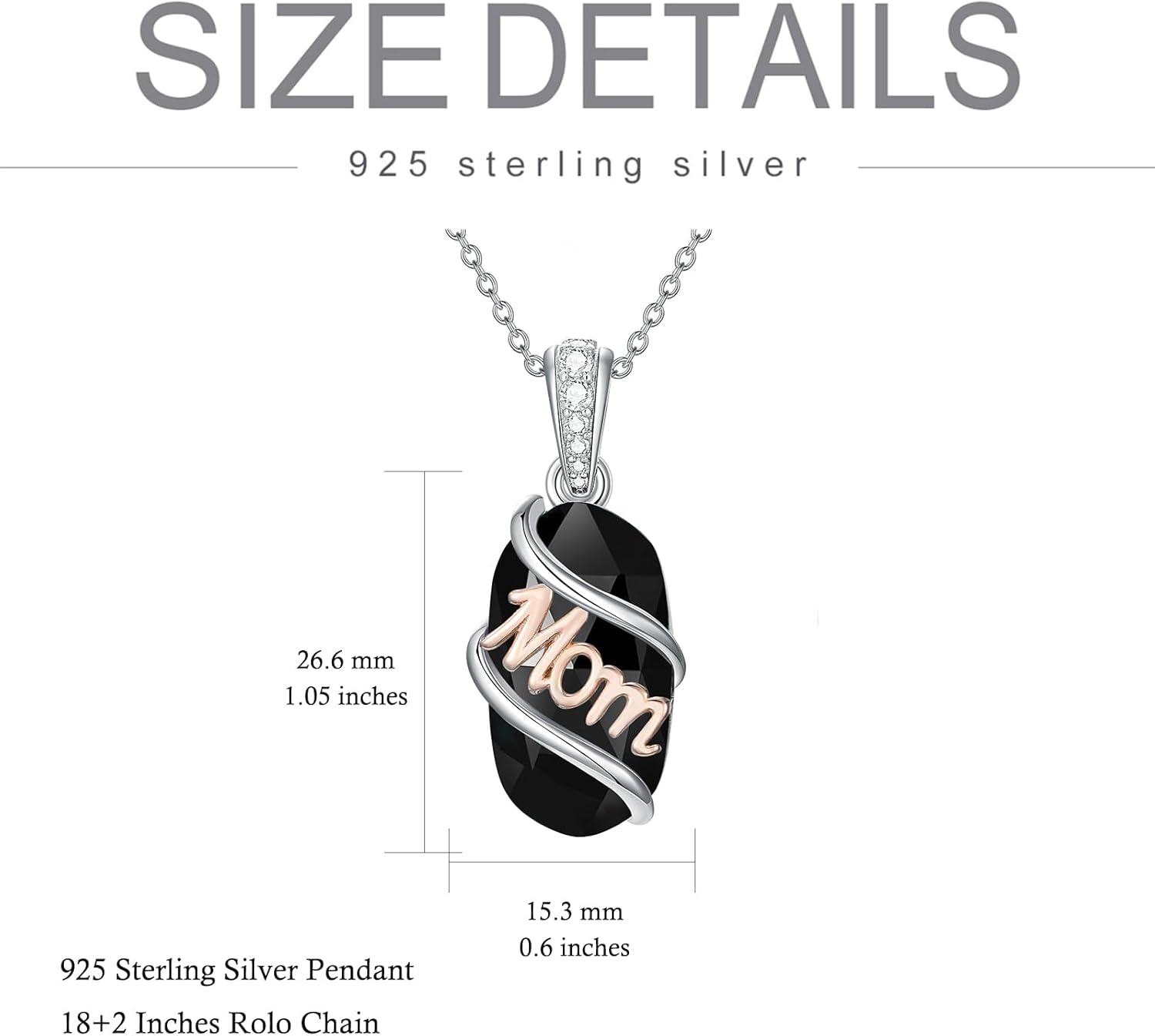 925 Sterling Silver Black Onyx Mom Pendant Necklace for Women's Gifts-0-5