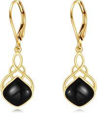 wholesale 10K Gold Black Onyx Square Cut Filigree Bohemian Leverback Earrings-C Style-black onyx earrings