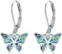 wholesale 925 Sterling Silver Celtic Knot Butterfly Stud Earrings with Abalone Shell Inlay for Women and Girls-Abalone Shell