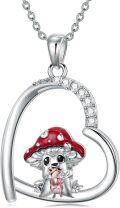 wholesale 925 Sterling Silver Heart-Shaped Mushroom Pendant Necklace with Cubic Zirconia for Women and Girls - Valentine's Gift Idea-0-0