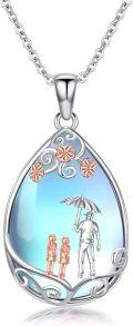 wholesale 925 Sterling Silver Teardrop Blue Moonstone Family Pendant Necklaces for Women Men Girls Boys Kids  Ideas-0-0