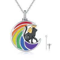 wholesale 925 Sterling Silver Rainbow Moon Cat Pet Urn Memorial Necklace-02-Rainbow cat