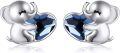 wholesale 925 Sterling Silver Elephant Heart Stud Earrings with Blue Crystal Accents-0-0