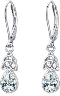 wholesale 925 Sterling Silver Teardrop Moonstone & Turquoise CZ Drop Earrings for Women-White CZ-Diamond