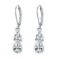 wholesale 925 Sterling Silver Celtic Knot Teardrop Crystal Drop Earrings White Gold Plated-White CZ-Diamond